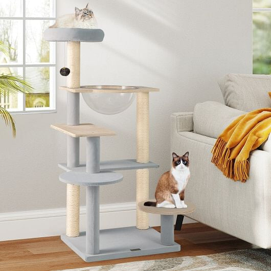Modern Cat Tree 44 Inch Multi-level Cat Tower with Removable Padded Top Perch-Natural-1