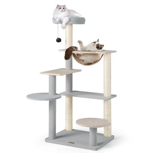 Modern Cat Tree 44 Inch Multi-level Cat Tower with Removable Padded Top Perch-Natural-4